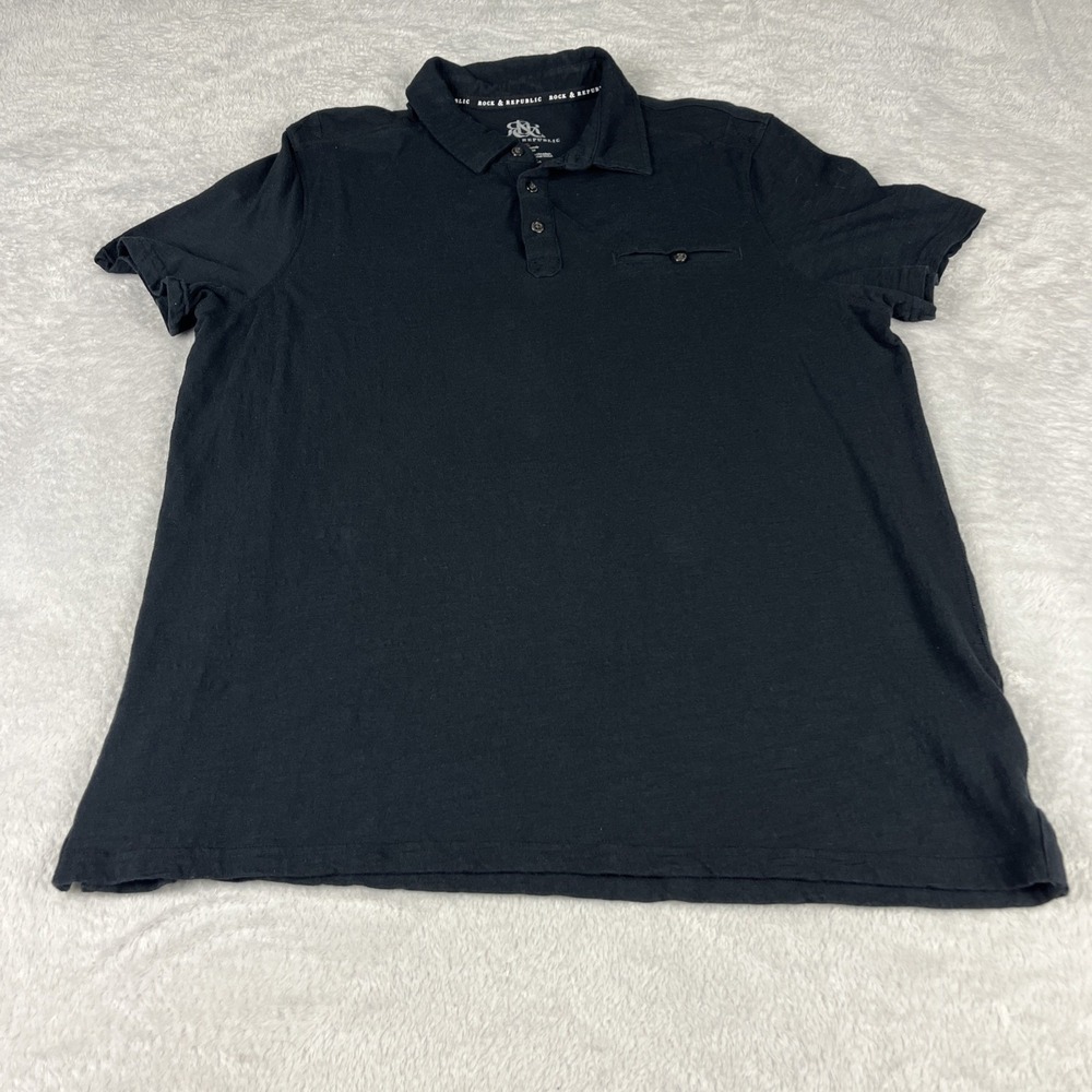 Rock Republic Shirt Men's XL Polo Black Short Sleeve‎ Casual Stretch Pockets